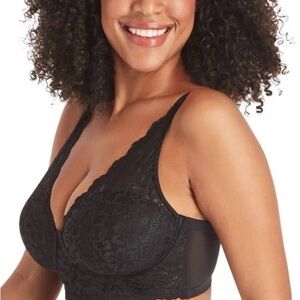 Maidenform 36C Black Lace Wireless Longline Bra Bralette Convertible Padded EUC